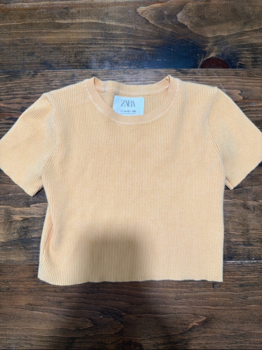 Zara Short Sleeve Ribbed Top in Peachy Apricot